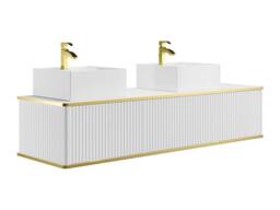 Vente-unique Suspended Grooved Bathroom Cabinet With Gold Trim, 2 Drawers and in White - thumbnail 5