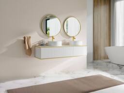 Vente-unique Suspended Grooved Bathroom Cabinet With Gold Trim, 2 Drawers and in White