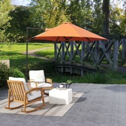 OUTSUNNY 2.5M Offset Roma Patio Umbrella W/ 360° Rotation & Base in Orange - thumbnail 9