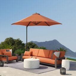 OUTSUNNY 2.5M Offset Roma Patio Umbrella W/ 360° Rotation & Base in Orange - thumbnail 8