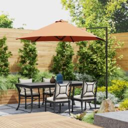 OUTSUNNY 2.5M Offset Roma Patio Umbrella W/ 360° Rotation & Base in Orange - thumbnail 7