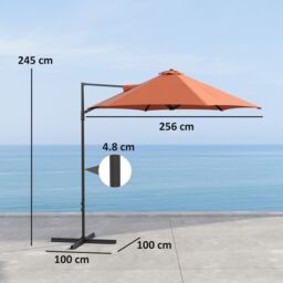 OUTSUNNY 2.5M Offset Roma Patio Umbrella W/ 360° Rotation & Base in Orange - thumbnail 3