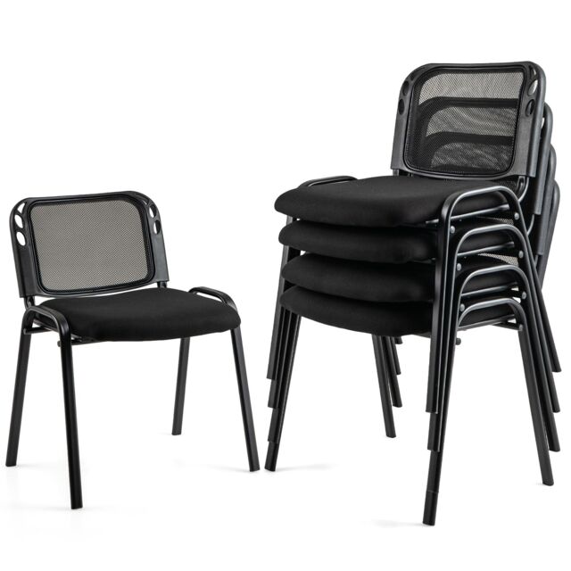 Gymax Set of 5 Meeting Room Chairs Padded Office Chair Stackable Metal Chair in Black - image 1