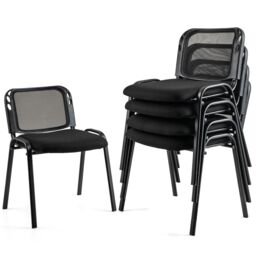 Gymax Set of 5 Meeting Room Chairs Padded Office Chair Stackable Metal Chair in Black