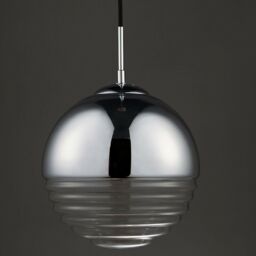 Loops Hanging Ceiling Pendant Light CHROME & RIBBED GLASS Sphere Ball Lamp Bulb Holder in Clear - thumbnail 3