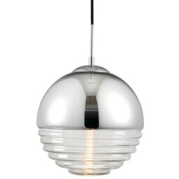 Loops Hanging Ceiling Pendant Light CHROME & RIBBED GLASS Sphere Ball Lamp Bulb Holder in Clear - thumbnail 1