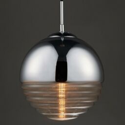 Loops Hanging Ceiling Pendant Light CHROME & RIBBED GLASS Sphere Ball Lamp Bulb Holder in Clear - thumbnail 4