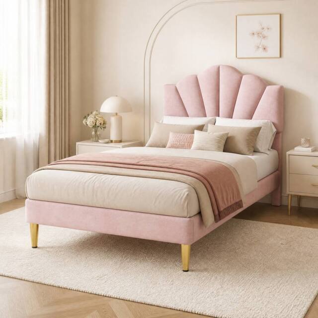 STILVORA 3ft Single Upholstered Bed with Adjustable Headboard in Pink - image 1