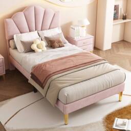 STILVORA 3ft Single Upholstered Bed with Adjustable Headboard in Pink - thumbnail 3