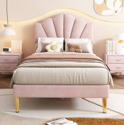 STILVORA 3ft Single Upholstered Bed with Adjustable Headboard in Pink - thumbnail 2