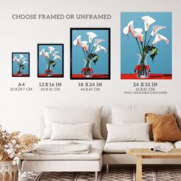 "Wee Blue Coo Wall Art Print Lustrous Lilies Calla Flowers Blue Red Living Room Framed - Size: W12"" x H16""" - thumbnail 3