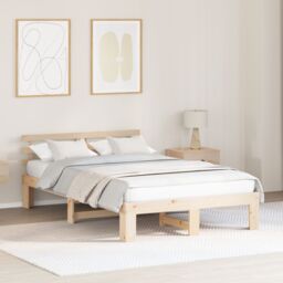 Berkfield Home Pine Wood Bed Frame Natural Wood Solid Wood 140 x 190 cm Durable in Cream