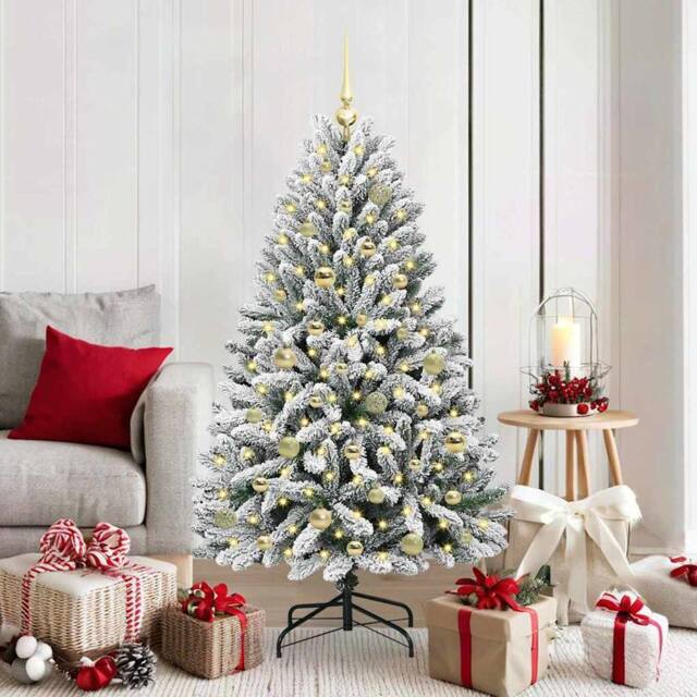 Berkfield Home Artificial Christmas Tree Green & White 150 cm PVC & Metal - image 1