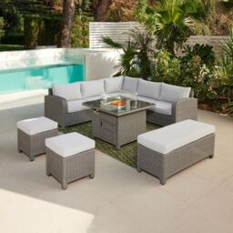Home Detail Hadley L Shape 5 Seater Garden Sofa Set with Fire Pit Table in Grey - thumbnail 2