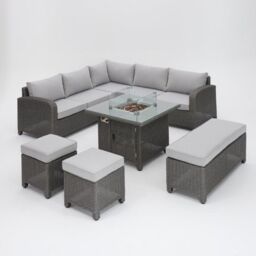 Home Detail Hadley L Shape 5 Seater Garden Sofa Set with Fire Pit Table in Grey - thumbnail 3