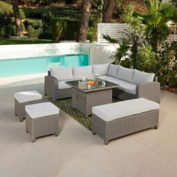 Home Detail Hadley L Shape 5 Seater Garden Sofa Set with Fire Pit Table in Grey - thumbnail 1