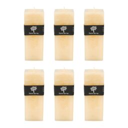 Nicola Spring Square Vanilla Pillar Candles - 110 Hours - Cream - Pack of 6 in Beige