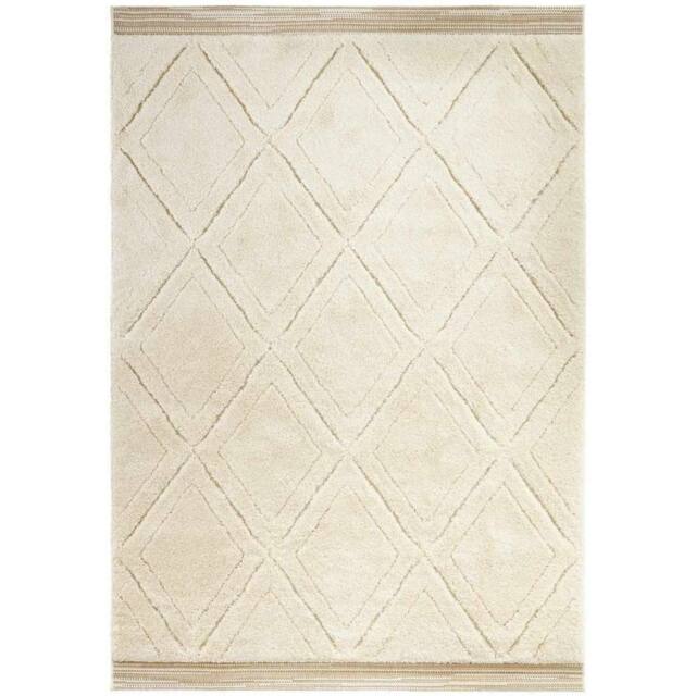 THE RUGS Colin Diamond Design Deep Pile Rug Soft 22mm High Pile Luxury in Cream - Size: 160 cm x 230 cm - image 1