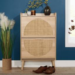 Home Source 2 Door Shoe Storage Cabinet Rattan Door Fronts Cabinet Furniture in Natural - thumbnail 5