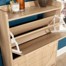 Home Source 2 Door Shoe Storage Cabinet Rattan Door Fronts Cabinet Furniture in Natural - thumbnail 7
