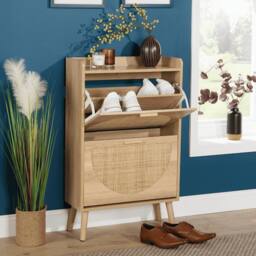 Home Source 2 Door Shoe Storage Cabinet Rattan Door Fronts Cabinet Furniture in Natural - thumbnail 1