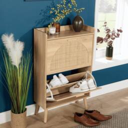 Home Source 2 Door Shoe Storage Cabinet Rattan Door Fronts Cabinet Furniture in Natural - thumbnail 4