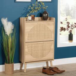 Home Source 2 Door Shoe Storage Cabinet Rattan Door Fronts Cabinet Furniture in Natural - thumbnail 2