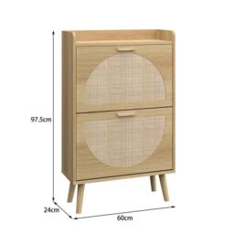 Home Source 2 Door Shoe Storage Cabinet Rattan Door Fronts Cabinet Furniture in Natural - thumbnail 3