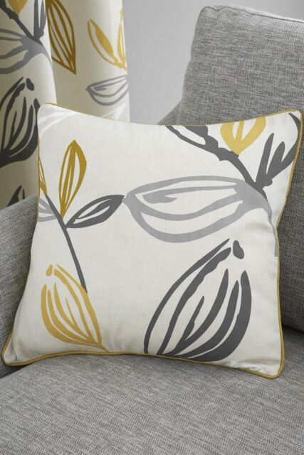 Fusion 'Ensley' Minimalist Leaf Print Filled Cushion 100% Cotton in Mustard - Size: 43 cm x 43 cm - image 1