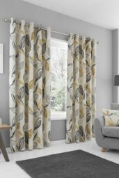 Fusion 'Ensley' Minimalist Leaf Print Filled Cushion 100% Cotton in Mustard - Size: 43 cm x 43 cm - thumbnail 2