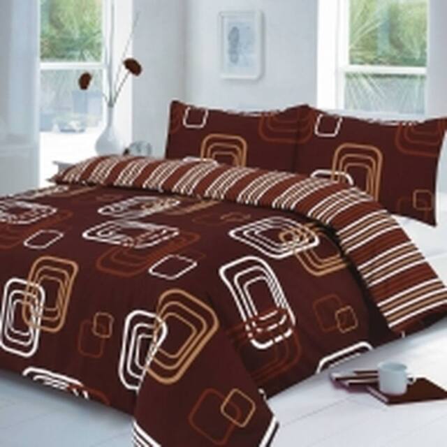 Homes-Linen Blake Geometric Reversible Duvet Cover Bedding Set in Chocolate - Size: Super King - image 1