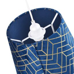 Happy Homewares Navy Blue Velvet Lamp Shade with Geometric Design in Metallic Gold Foil Lines in Midnight - Size: 10 inches - thumbnail 4