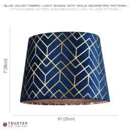 Happy Homewares Navy Blue Velvet Lamp Shade with Geometric Design in Metallic Gold Foil Lines in Midnight - Size: 10 inches - thumbnail 7
