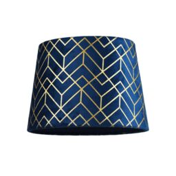 Happy Homewares Navy Blue Velvet Lamp Shade with Geometric Design in Metallic Gold Foil Lines in Midnight - Size: 10 inches