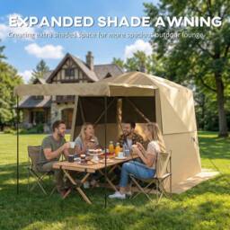 OUTSUNNY 2 x 2 m Waterproof Pop Up Gazebo with Awning, Sides in Khaki - Size: 2m x 2m - thumbnail 6