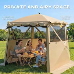 OUTSUNNY 2 x 2 m Waterproof Pop Up Gazebo with Awning, Sides in Khaki - Size: 2m x 2m - thumbnail 4