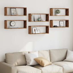 Berkfield Home Wall Cube Shelves 6 pcs Old Wood 60x15x23 cm Engineered Wood in Brown - Size: 60 x 15 x 23 cm - thumbnail 3