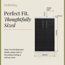 Balterley Bathroom Vanity Basin Unit, Chrome Handles, 600mm, Wood Black - thumbnail 5