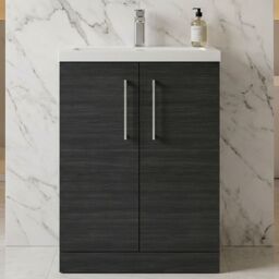 Balterley Bathroom Vanity Basin Unit, Chrome Handles, 600mm, Wood Black - thumbnail 9