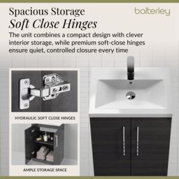 Balterley Bathroom Vanity Basin Unit, Chrome Handles, 600mm, Wood Black - thumbnail 4