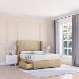 "Sloomy Devonshire Coniston Wingback Bed Set, 2 Drawers & 54"" Floor Standing Headboard in Dark Grey - Size: King" - thumbnail 1