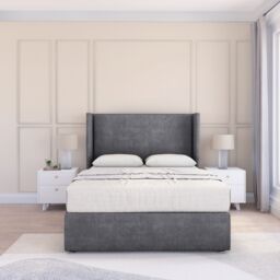 "Sloomy Devonshire Coniston Wingback Bed Set, 2 Drawers & 54"" Floor Standing Headboard in Dark Grey - Size: King" - thumbnail 2