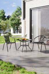 Garden Sanctuary 3Pcs Steel Outdoor Garden Dining Set in Black - thumbnail 2