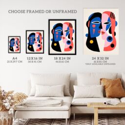 "Wee Blue Coo Wall Art Print Just the Two of Us Couple in Love Abstract Cubist Blue Pink Oil Painting Poster - Size: W24"" x H32""" - thumbnail 3