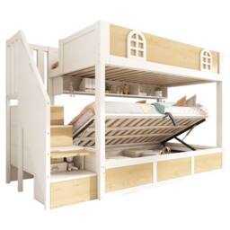 Matteo Children's Bunk Bed with Staircase Storage, Hydraulic Lift in Natural - Size: Single - thumbnail 6