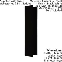 Loops 2 PACK Wall Light Colour Black Aluminium Steel Enclosure Bulb LED 12W Included - thumbnail 2