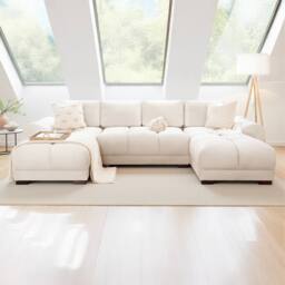 Furnishings For Less UK Zura Cream Fabric Large U Shaped 4 - 5 Seater Sofa Wood Legs - thumbnail 8