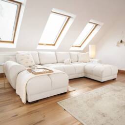 Furnishings For Less UK Zura Cream Fabric Large U Shaped 4 - 5 Seater Sofa Wood Legs - thumbnail 1