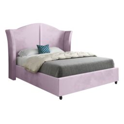 KDMD Winchester Curved Top Curved Winged Upholstered Soft Velvet Designer Bed Frame in Pink - Size: Single