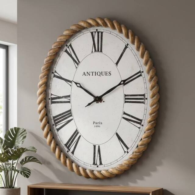 Garden Greatness Antiques Roman Rope Effect Wooden Clock in Black - Size: 1 Pack